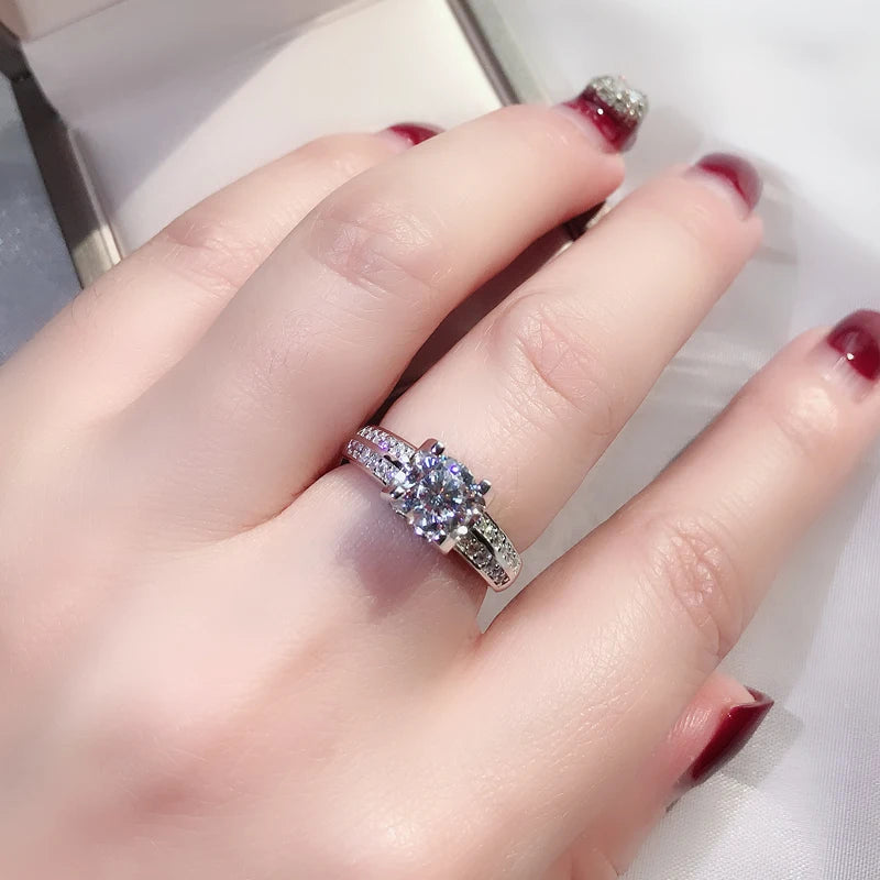 OXTAO Classic Engagement Ring 925 Sterling Silver Cubic Zirconia Engagement Promise Wedding Band Ring Jewelry Wedding Gift