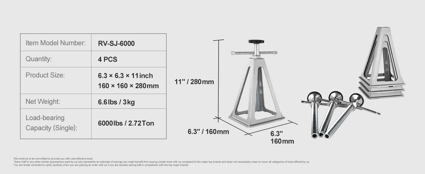 SucceBuy RV Stabilizer Jacks, 4 Pack Aluminum RV Leveling Jacks, Per Jack 6000 Lbs , RV Stack Jacks for RV Travel Trailer Camper