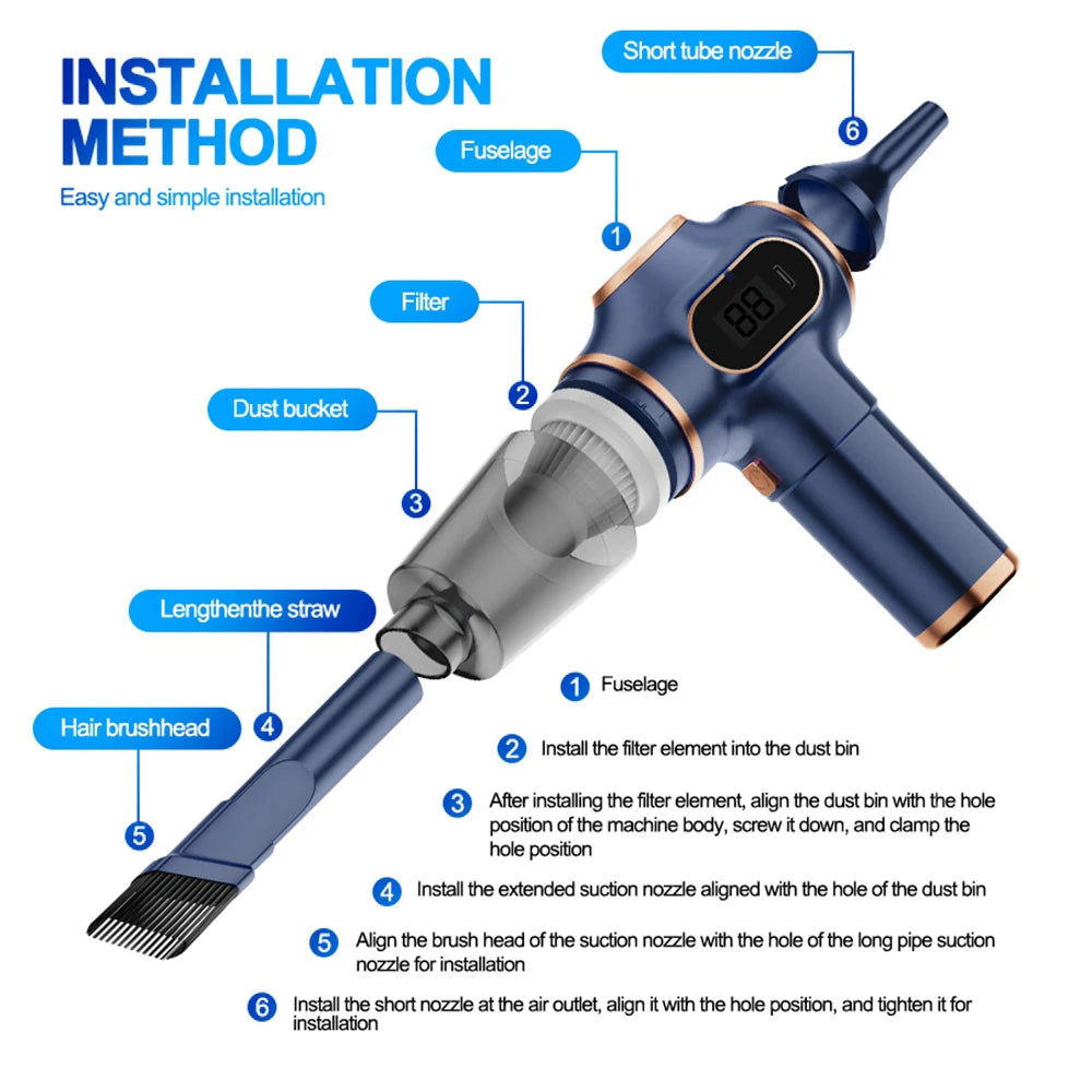 Wireless Car Vacuum Cleaner 9998700PA High Power Mini Cleaning Machine Strong Suction USB Handheld Portable Wireless Cleaner