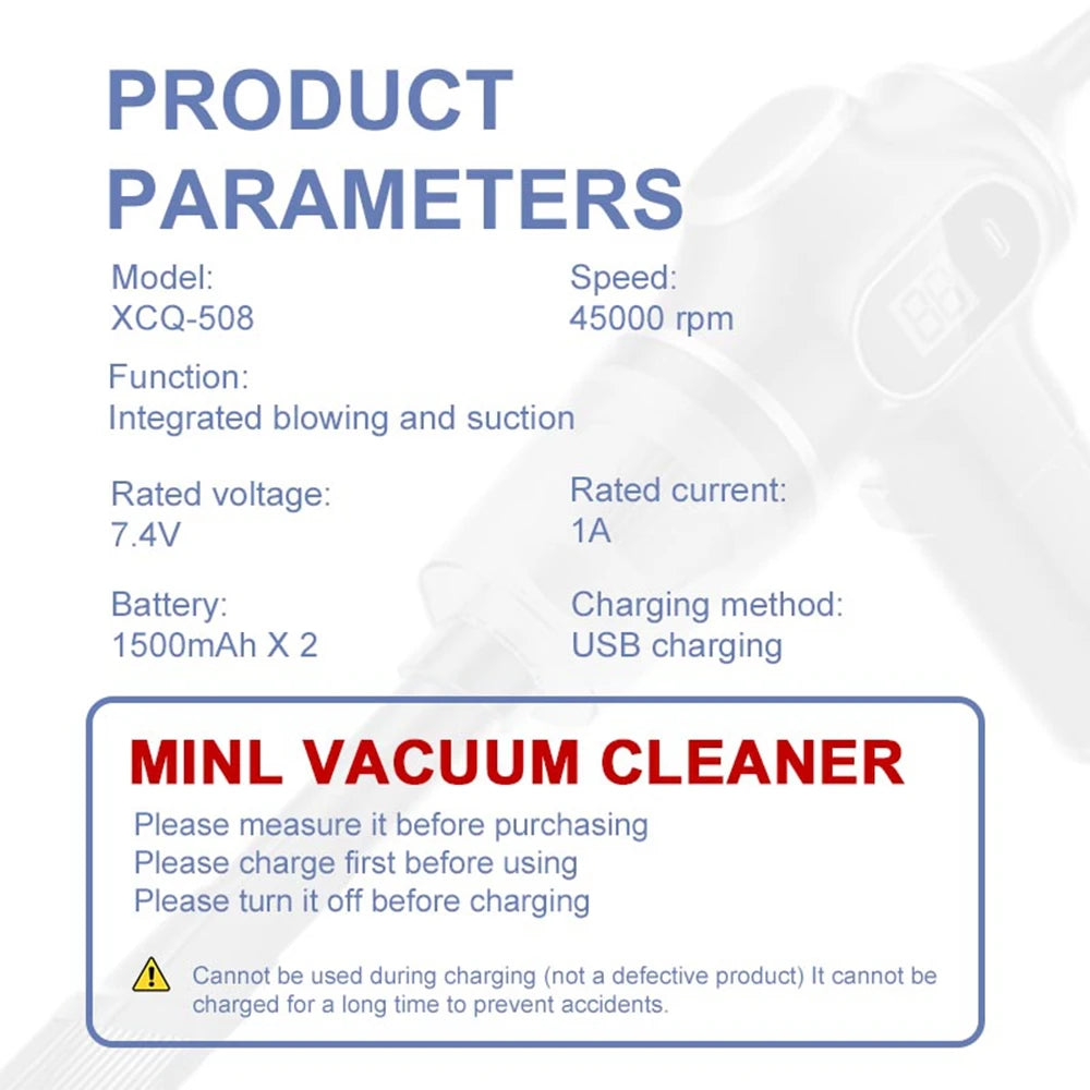 Wireless Car Vacuum Cleaner 9998700PA High Power Mini Cleaning Machine Strong Suction USB Handheld Portable Wireless Cleaner