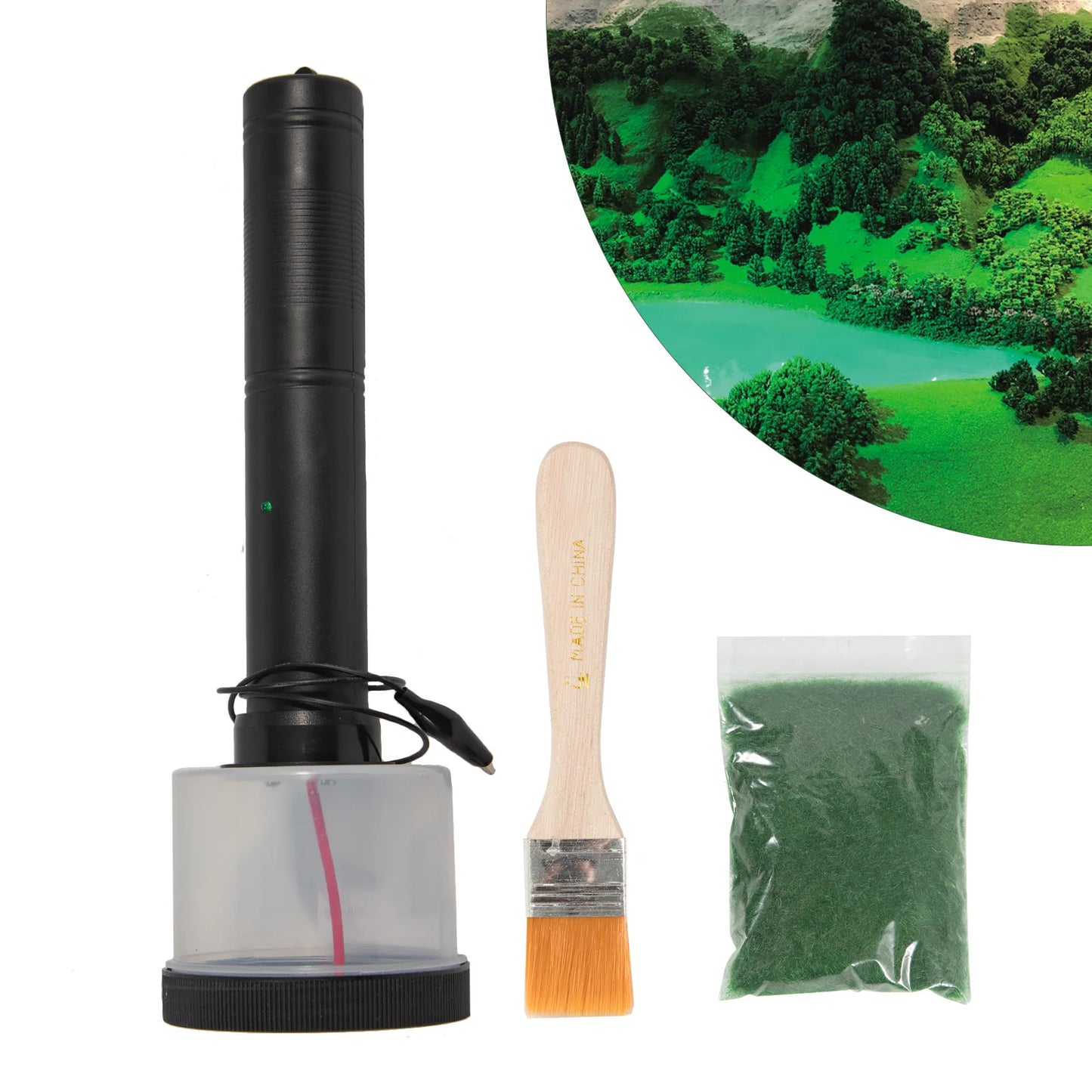5000V Static Grass Flocking Applicator Kit Battery-Powered Electrostatic Tool with 2 Grids (1/2mm) for Model Terrain DIY Crafts