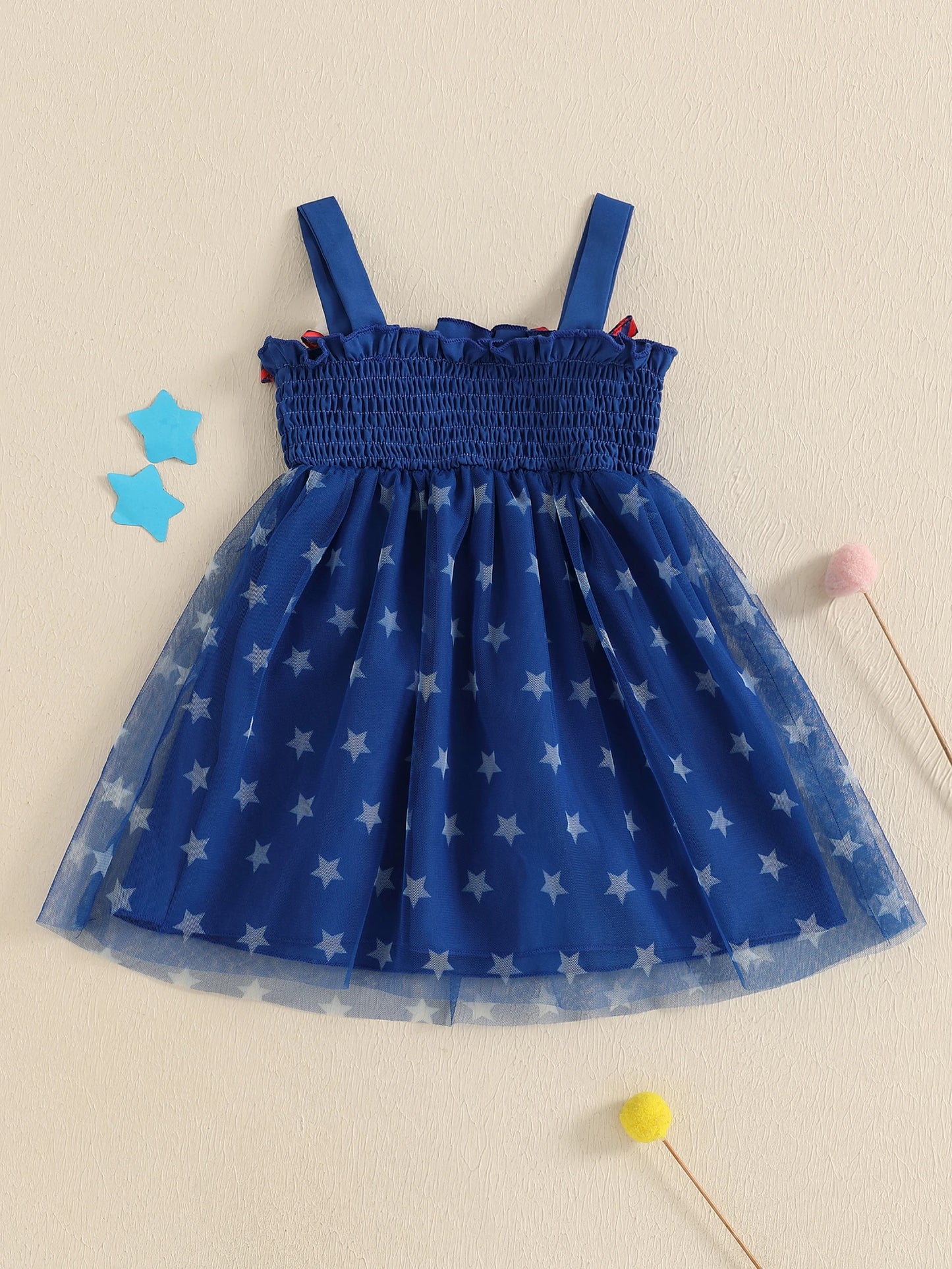 Cute Toddler Independence Day Outfit Red White Blue Striped Ruffle Sleeveless Dress for Memorial Day BBQ Party