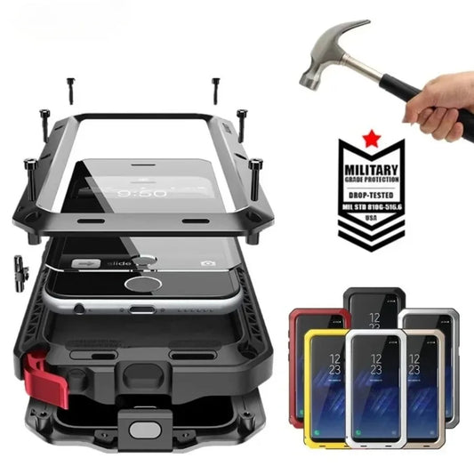 For Samsung Galaxy S24 S23 S22 S21 Ultra S10 S20 Plus Note 20 10 Luxury Armor Metal Heavy Duty Protection Case Shockproof Cover