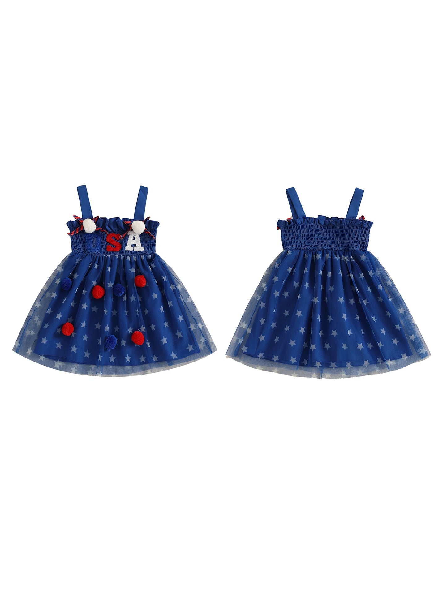 Cute Toddler Independence Day Outfit Red White Blue Striped Ruffle Sleeveless Dress for Memorial Day BBQ Party