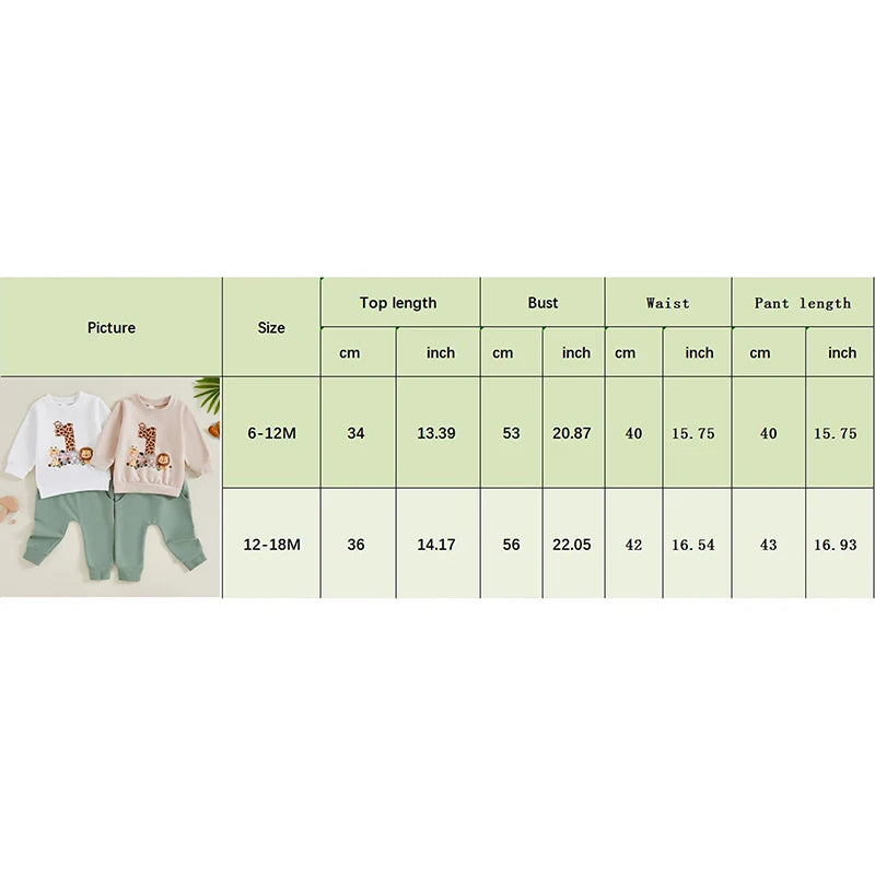 2024-05-31 Lioraitiin Baby Boy First Birthday Outfit, Animal Print Long Sleeve Sweatshirt Elastic Waist Pants Set for Fall