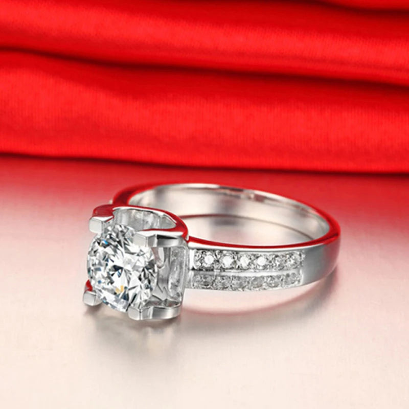 OXTAO Classic Engagement Ring 925 Sterling Silver Cubic Zirconia Engagement Promise Wedding Band Ring Jewelry Wedding Gift
