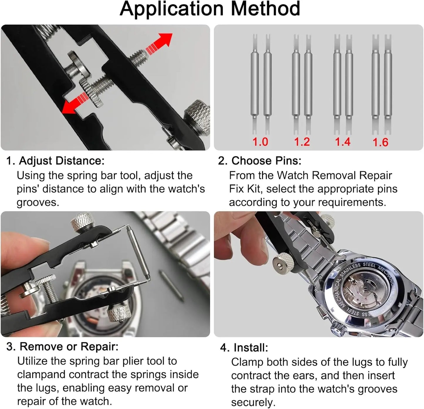 Watch Spring Bar Plier Tool Set Watchband Pliers with 10 Pins Watch Wrist Ban Repair Remove Tool Spring Plier Tweezer