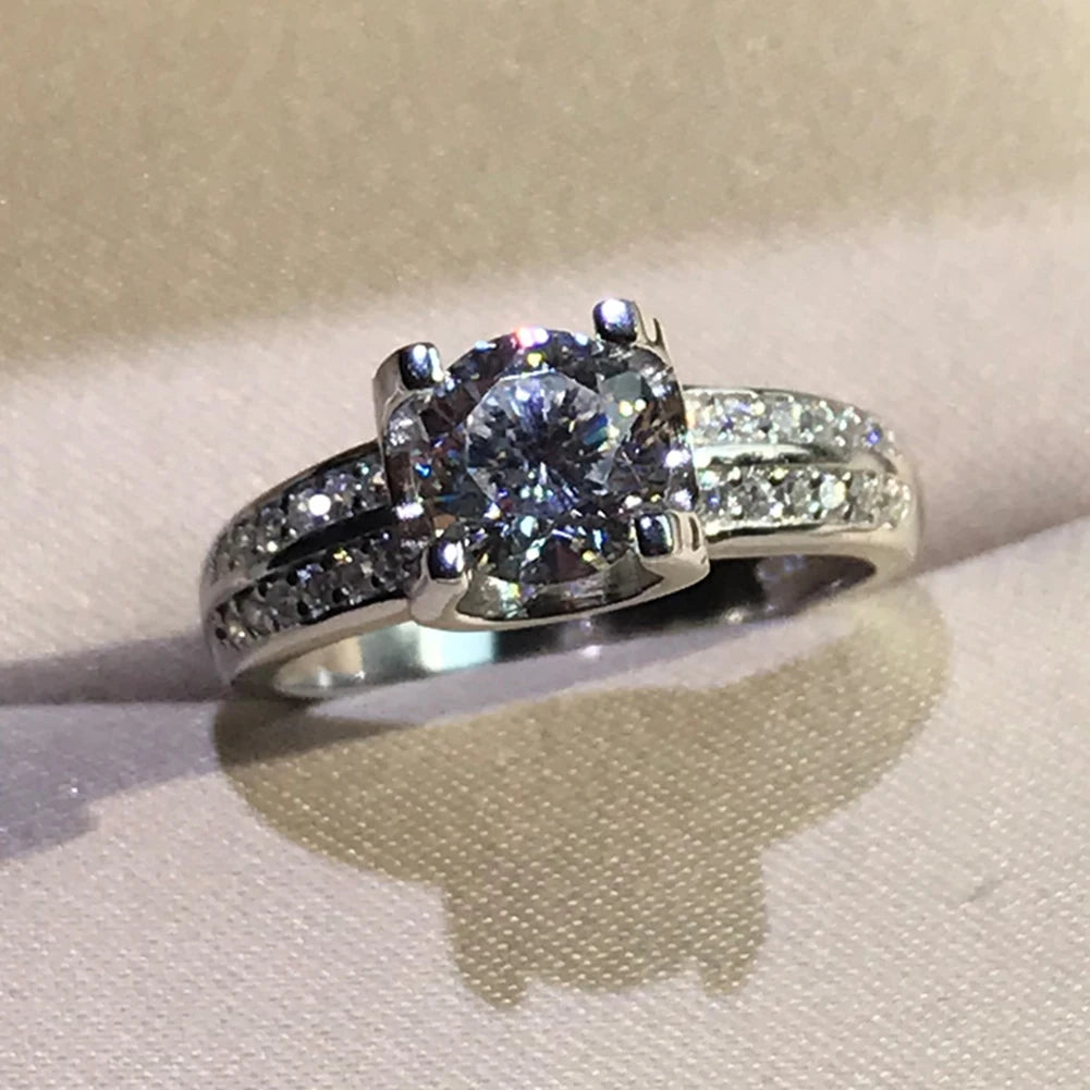 OXTAO Classic Engagement Ring 925 Sterling Silver Cubic Zirconia Engagement Promise Wedding Band Ring Jewelry Wedding Gift