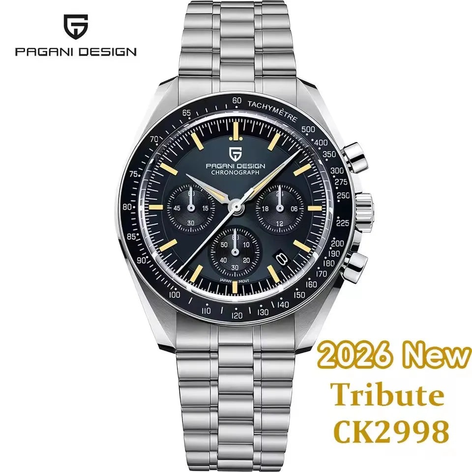2026 New PAGANI DESIGN V6 Moon Men's Watcher Chronograph Quartz Watch Men Luxury AR Sapphire Ceramic Bezel Waterproof Luminous