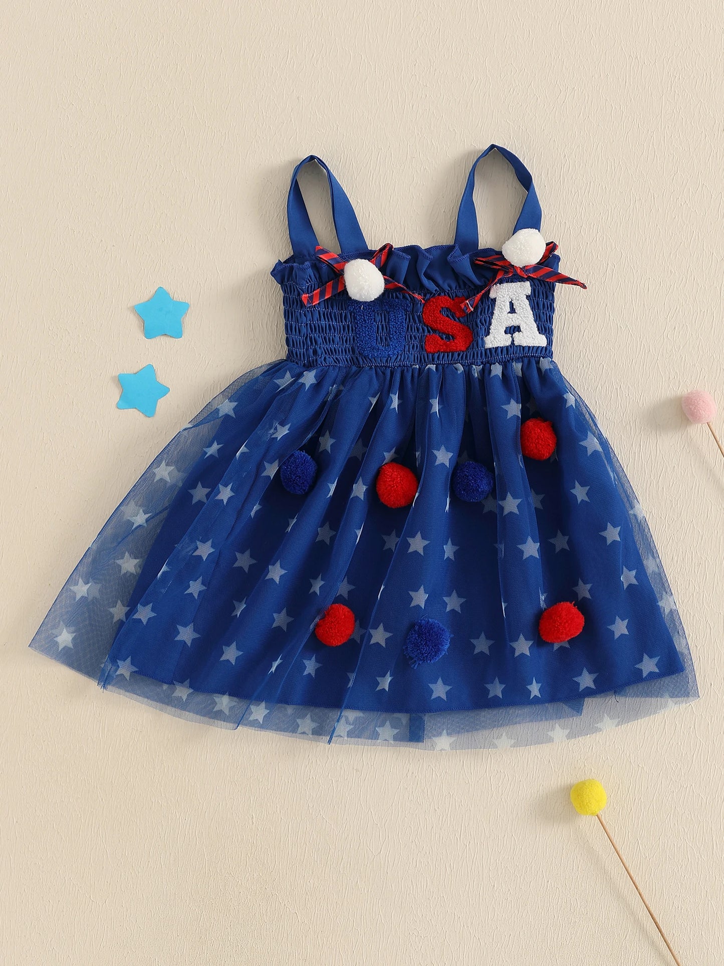 Cute Toddler Independence Day Outfit Red White Blue Striped Ruffle Sleeveless Dress for Memorial Day BBQ Party