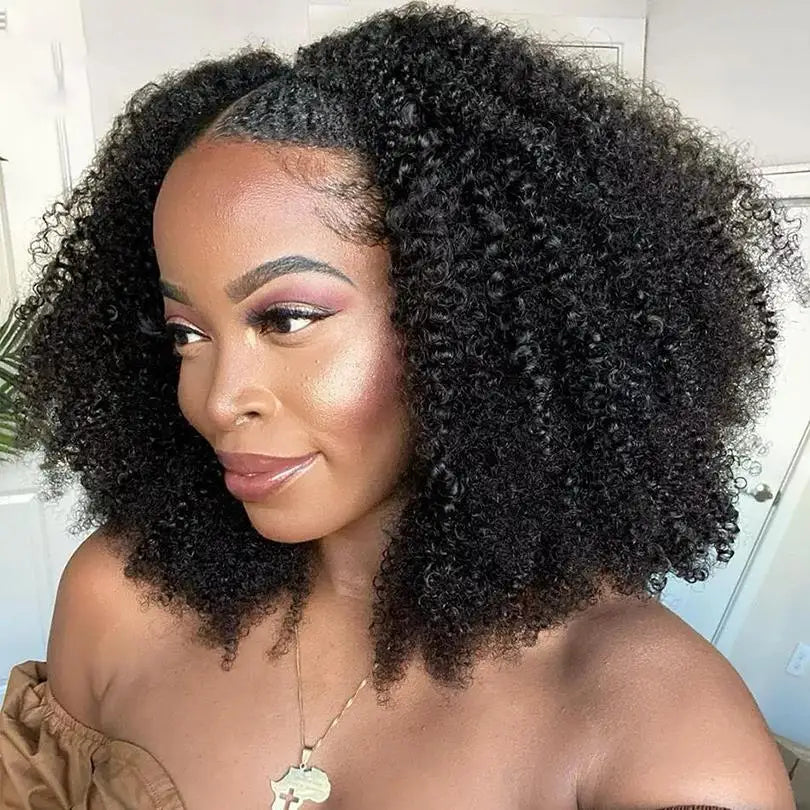 4C Afro Curly V Part Wig Human Hair 250% Glueless I Part Human Hair Wigs Brazilian Deep Wave 30 32 34 Inch Wigs For Women Sale