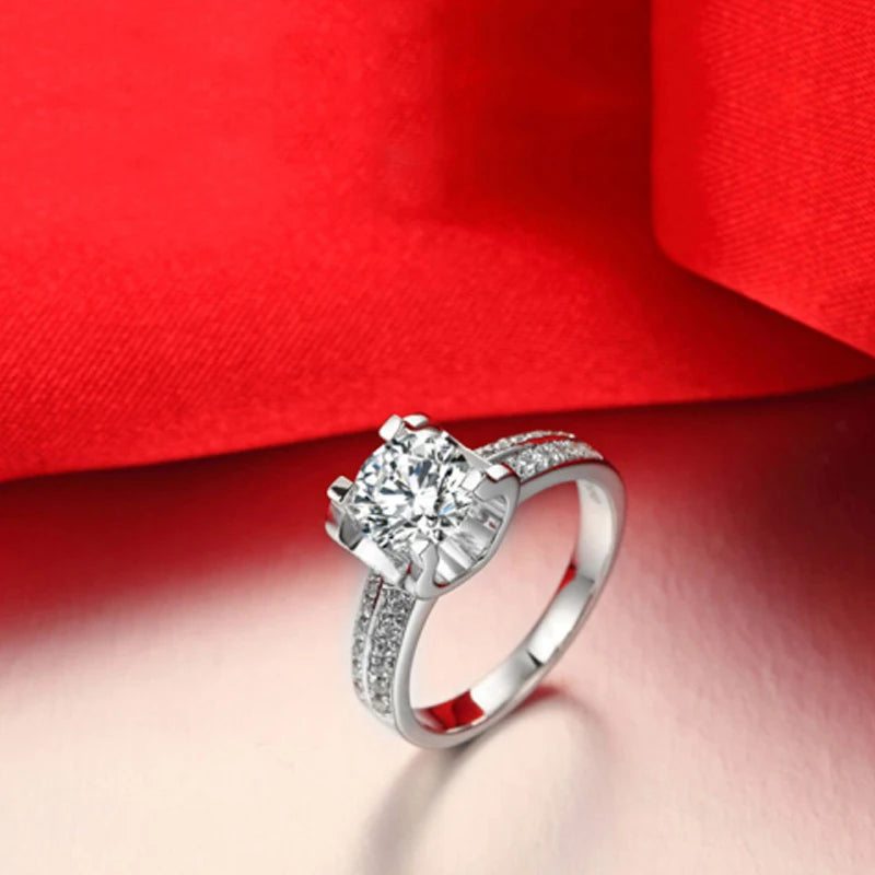 OXTAO Classic Engagement Ring 925 Sterling Silver Cubic Zirconia Engagement Promise Wedding Band Ring Jewelry Wedding Gift