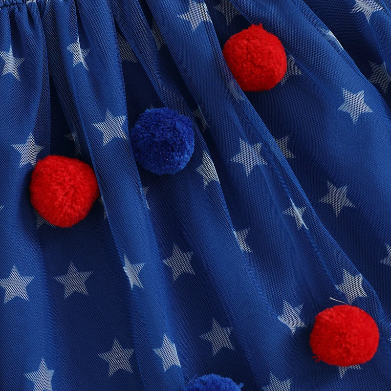 Cute Toddler Independence Day Outfit Red White Blue Striped Ruffle Sleeveless Dress for Memorial Day BBQ Party