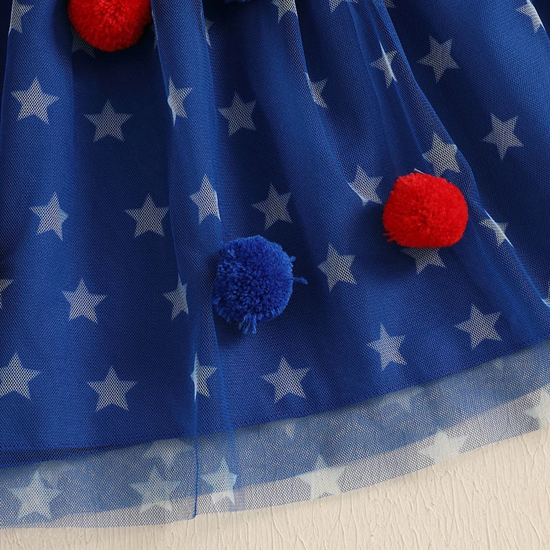 Cute Toddler Independence Day Outfit Red White Blue Striped Ruffle Sleeveless Dress for Memorial Day BBQ Party
