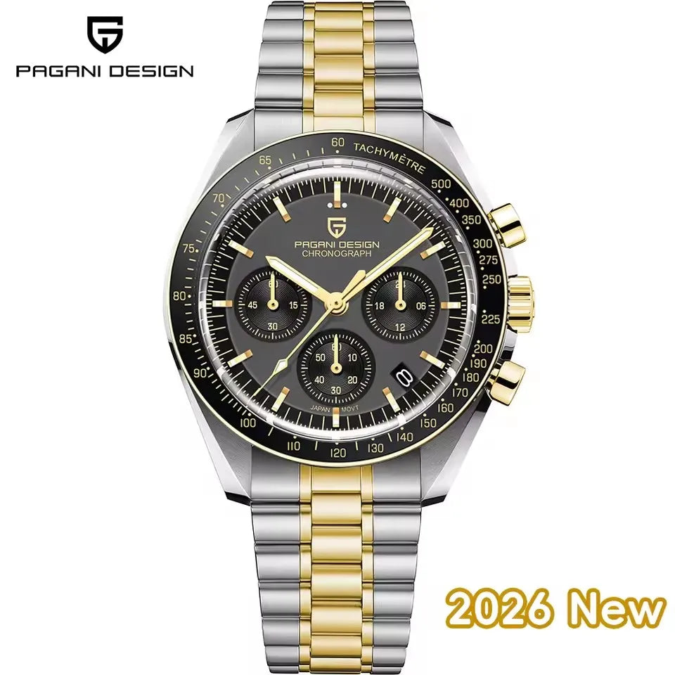 2026 New PAGANI DESIGN V6 Moon Men's Watcher Chronograph Quartz Watch Men Luxury AR Sapphire Ceramic Bezel Waterproof Luminous