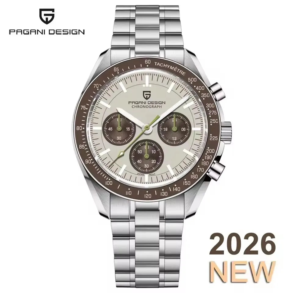 2026 New PAGANI DESIGN V6 Moon Men's Watcher Chronograph Quartz Watch Men Luxury AR Sapphire Ceramic Bezel Waterproof Luminous