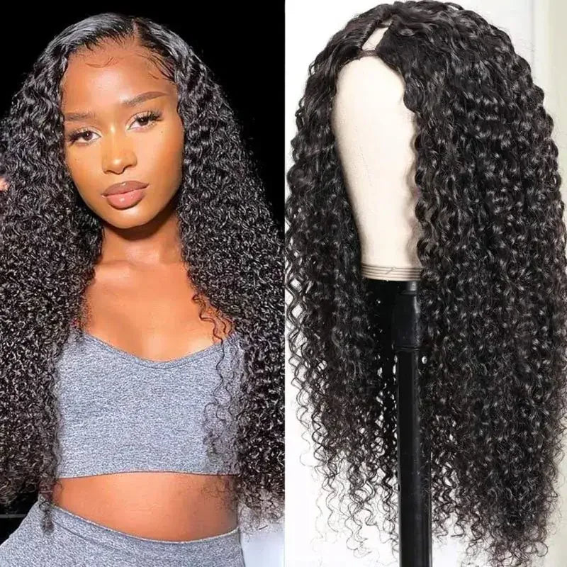 4C Afro Curly V Part Wig Human Hair 250% Glueless I Part Human Hair Wigs Brazilian Deep Wave 30 32 34 Inch Wigs For Women Sale