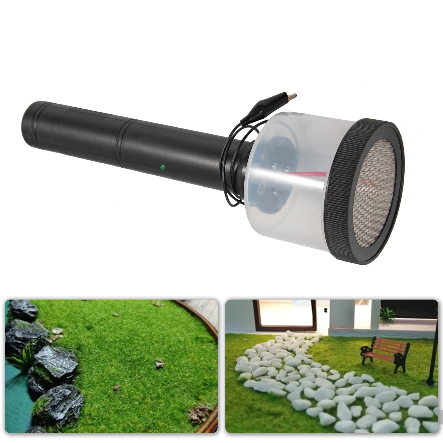 5000V Static Grass Flocking Applicator Kit Battery-Powered Electrostatic Tool with 2 Grids (1/2mm) for Model Terrain DIY Crafts