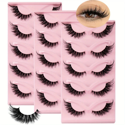 15Pairs 3-Pack Cat eye Eyelashes 3D Natural False Lashes Fluffy Soft Cross Clear Band Lashes Manga Lashes Wispy Eyelash Makeup