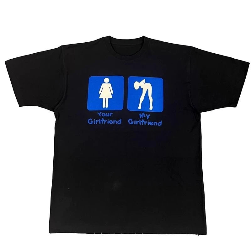 Funny Meme I Love My Girlfriend Printed T Shirt Men Casual Cotton Oversized Loose Streetwear Trend Vintage Summer Couple Shirt