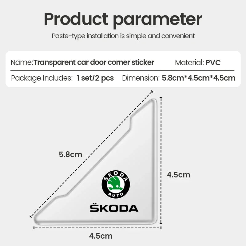 2pcs Car Door Corner Protection Sticker Anti-Collision Protector For Skoda Yeti VRIS Octavia a5 a7 Karoq Kamiq Fabia Kodiaq