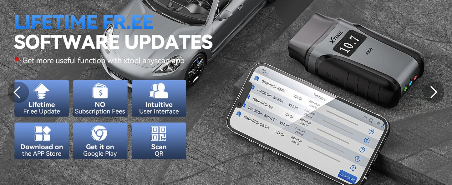 XTOOL Anyscan A30D Wireless automotive Scanner Lifetime Free Update Bidirectional Car OBD2 Code Reader with 19 Resets FCA CAN FD