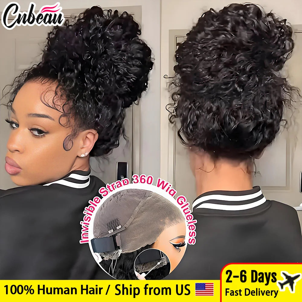 250% 18-36 Inch Invisi Strap 360 Full Lace Wig Water Deep Curly 100% Human Hair Adjustable Drawstring Hd Lace 360 Glueless Wig