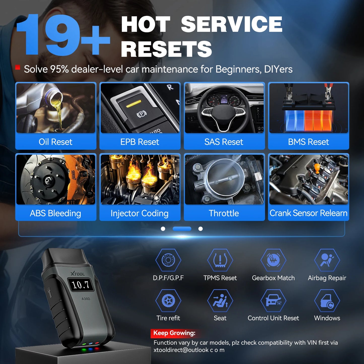 XTOOL Anyscan A30D Wireless automotive Scanner Lifetime Free Update Bidirectional Car OBD2 Code Reader with 19 Resets FCA CAN FD
