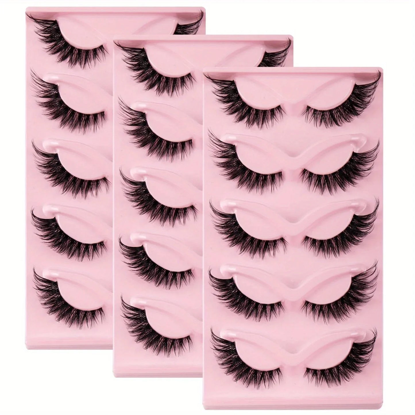 15Pairs 3-Pack Cat eye Eyelashes 3D Natural False Lashes Fluffy Soft Cross Clear Band Lashes Manga Lashes Wispy Eyelash Makeup