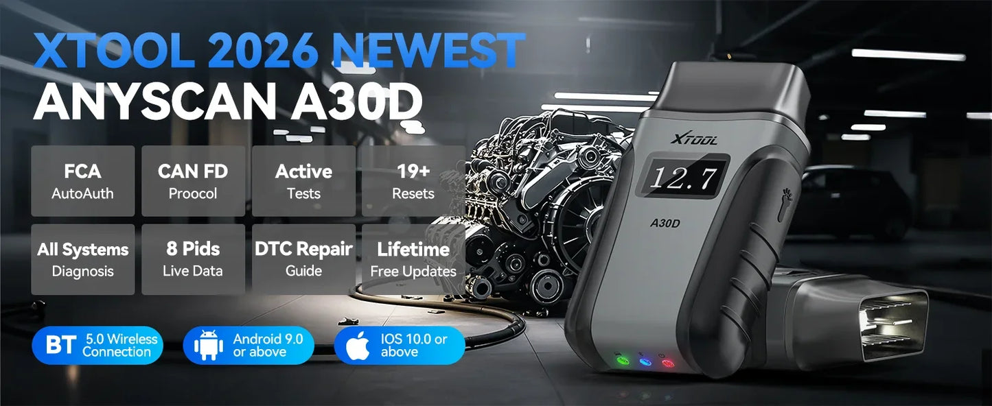 XTOOL Anyscan A30D Wireless automotive Scanner Lifetime Free Update Bidirectional Car OBD2 Code Reader with 19 Resets FCA CAN FD