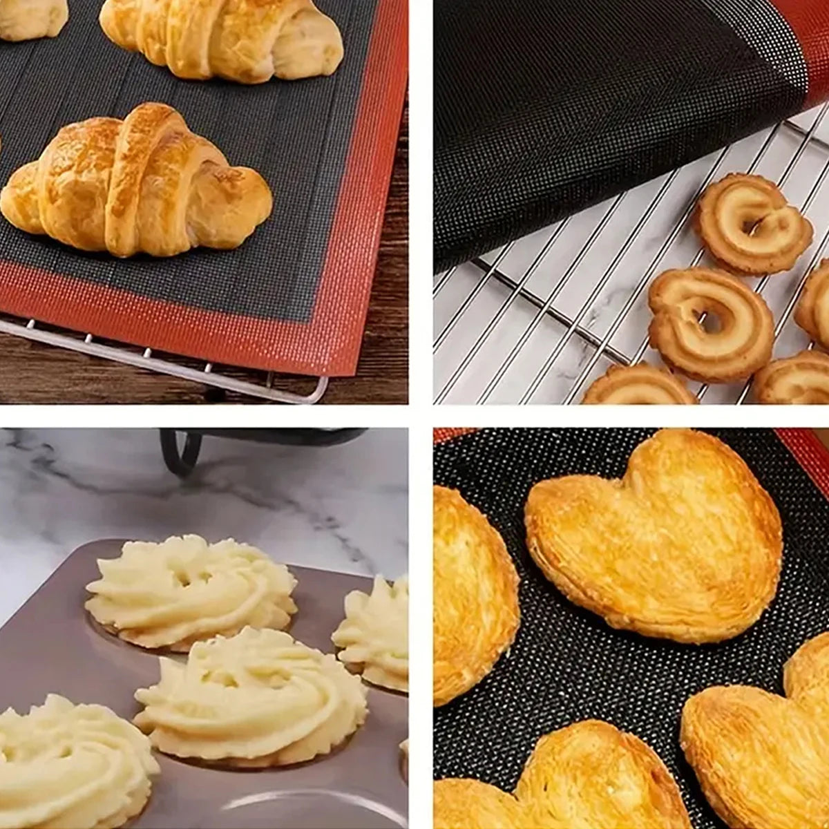 1PC Perforated Silicone Baking Mat, 2 Sides with Puff & Round Patterns, Reusable Non-stick Oven Liner, for Cookies Macaron Bread